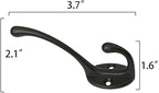 IBosins 10 Pack Heavy Duty Dual Coat Hooks Wall Mounted with 40 Screws Retro Double Hooks Utility Black No Rust Hooks for Coat, Scarf, Bag, Towel, Key, Cap, Cup, Hat (Black)