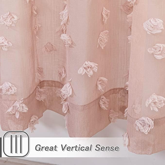MYSKY HOME Pink Sheer Short Curtains with Pom Pom for Small Windows Dusty Rose Bedroom Nursery Kids Girls Room Curtains Cafe Kitchen Light Filtering Boho Drapes, Rod Pocket,38 x 54 Inches, 2 Panels