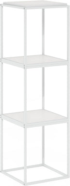 Furinno Moretti Side Table, 1-Tier Stackable Metal Frame End Table, Night Stand, Bedside Table, Toolless Assembly, for Living Room, Bedroom, Solid White