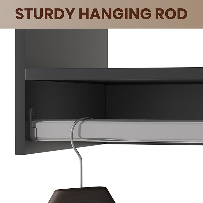 ROOMTEC 25.5" Tall Hanging Closet Unit, Modular Closet System with Hanging Rod, Wardrobe Organizer for Bedroom or Walk-in Closet, Wall Mounted, Customizable Clothes Storage Unit, Black