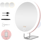Large 6" Lighted 30x Magnified Makeup Mirror with Suction Cups & Table Stand, Travel & Home Use