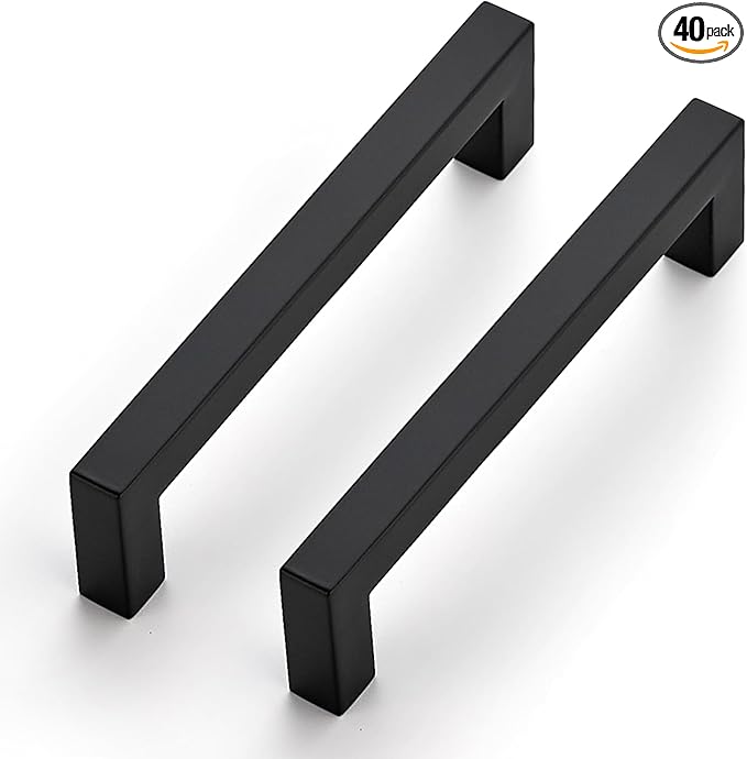 JOY DECOR 40 Pack Cabinet Handles, Black Cabinet Pulls, 5 Inch Kitchen Closet Handles Square Drawer Pulls Stainless Steel Drawer Hardware, 128mm Hole Centers