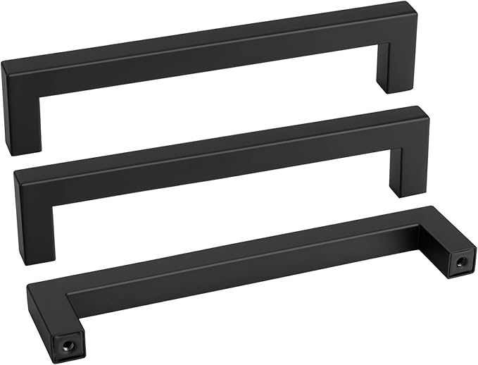 goldenwarm 60 Pack 7-1/2 Inch Black Cabinet Handles Matte Black Drawer Pulls Stainless Steel Cabinets Hardware Square Bar Modern for Kitchen Bathroom Cupboard
