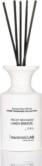 M&SENSE Minimalist Large Reed Diffuser 300ml, Linen Breeze Scented with Natural Essential Oils, Long Lasting with 7 Sticks, Non-Toxic Home Fragrance for Bedroom, Bathroom Decor