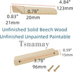 6Pcs Unfinished Wood Solid Furniture Pulls Handles,Unfinished Unpainted Paintable Wooden Handles Cupboard Closet Drawer Handle Pull,Length 4.84",Hole Dis.3.78"
