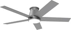 wurzee 52 Inch Flush Mount Ceiling Fan, Matte Silver Ceiling Fan with Light, Reversible DC Motors, Dimmable,Timer, Noiseless, Ceiling fan for Indoor & Outdoor Farmhouses, Dining Rooms