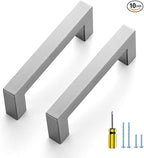 Ravinte 10 Pack Brushed Nickel Kitchen Cabinet Handles 3-1/2 Inch Cabinet Pulls Square Kitchen Hardware for Cabinet Drawer Pulls Drawer Handles Come with Screwdriver