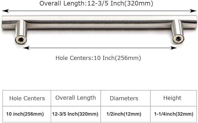 homdiy 50Pack Brushed Nickel Modern Cabinet Pulls - 10in Hole Centers, Stainless Steel, Silver