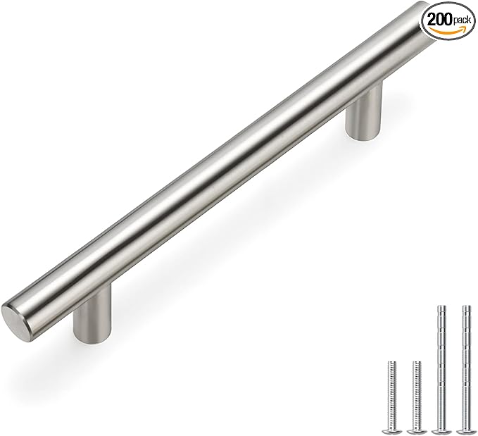 homdiy Brushed Nickel Cabinet Pulls Cabinet Handles,200 Pack 96mm 3-3/4 inch Hole Centers Silver Drawer Pulls for Kitchen, Bedroom, Bathroom