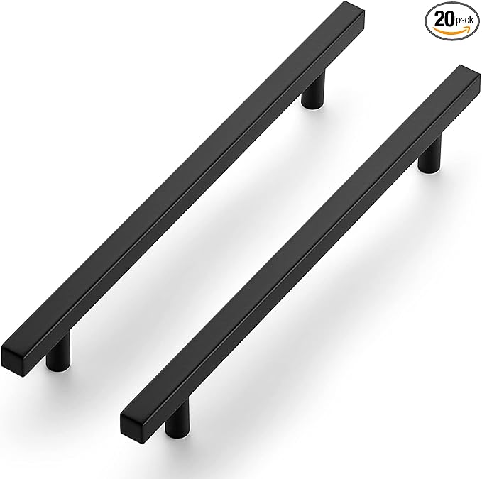 Ravinte Black Cabinet Handles 20 Pack 7-1/2 inch Matte Black Square Cabinet Pulls Black Kitchen Hardware 10 inch Overall Length Black Kitchen Drawer Pulls