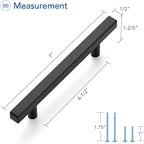 Ravinte Black Cabinet Handles 5 Pack 4-1/2 inch Matte Black Square Cabinet Pulls Kitchen Hardware 7 inch Overall Length Kitchen Drawer Pulls