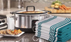 Urban Villa Kitchen Towels 100% Cotton Pack of 6, Highly Absorbent Quick Drying Super Soft Premium Dish Towels for Kitchen with Hanging Loop Hand & Tea Towels - 20x30 Inch, (Teal & White, Striped)