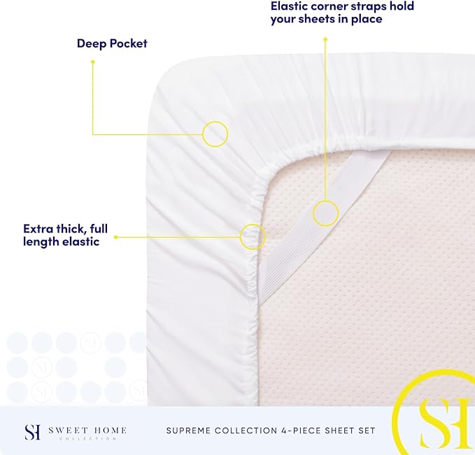 Twin XL Sheets - Breathable Luxury Sheets with Full Elastic & Secure Corner Straps Built In - 1800 Supreme Collection Extra Soft Deep Pocket Bedding Set, Sheet Set, Twin XL, White