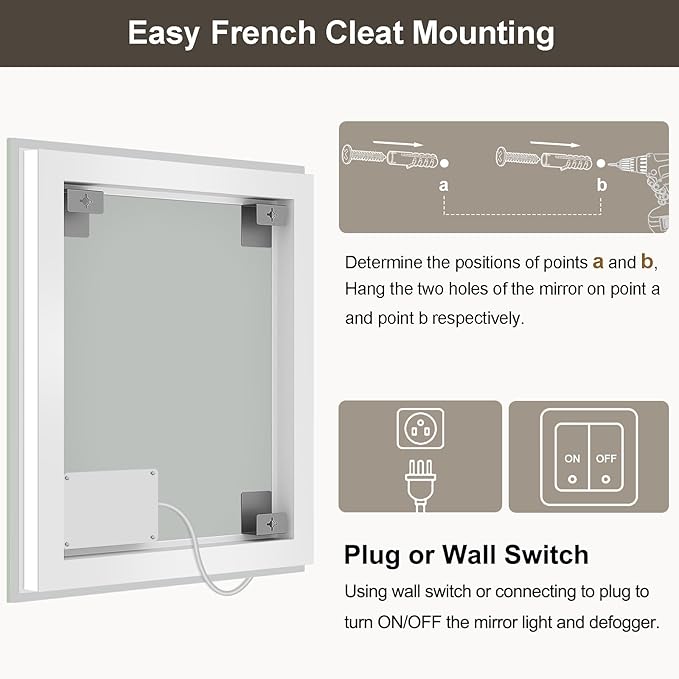 48x30 LED Bathroom Mirror with Lights, Brighter Backlit + Front Lit, Tempered Glass, Dimmable, Multiple Light Modes, Anti-Fog Lighted Bathroom Vanity Mirror for Wall, Memory Function
