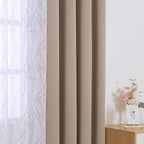 BONZER Mix and Match Curtains - 2 Pieces Branch Print Sheer Curtains and 2 Pieces Blackout Curtains for Bedroom Living Room Grommet Window Drapes, 37x63 Inch/Panel, Taupe, Set of 4 Panels