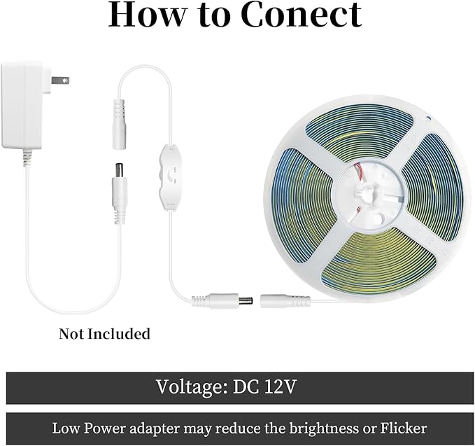 iNextStation COB LED Strip Light Warm White 3000K 16.4ft/5M DC12V CRI 93+ Flexible LED Tape Lights 8mm for Bedroom, Kitchen, TV Backlight, Cabinet, Stage, Home DIY Lighting Decor(No Plug)