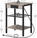 HOOBRO End Tables Set of 2 with Charging Station and USB Port, 3-Tier Nightstands with Adjustable Shelves, Small Side Tables for Small Space in Living Room, Bedroom and Balcony, Greige BG112BZP201