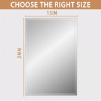 Frameless Mirror for Bathroom Vanity,15x24in Wall Mounted Mirrors for Over Sink Decorative Rectangular Frameless Mirror,With Polished Edge,Hangs Horizontally Or Vertically,Entryways,Room,Shatterproof