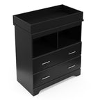 Storkcraft Brookside 2 Drawer Changing Table Dresser (Black) – GREENGUARD Gold Certified, Easy-to-Match Chest of Drawers and Cubbies for Nursery and Kids Bedroom, Includes Changing Table Topper