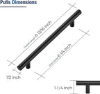 JOY DECOR 10 Pack Cabinet Handles, Black Cabinet Pulls, 6-1/4 in Hole Center Kitchen Hardware, Stainless Steel T Bar Handles for Dresser Drawers