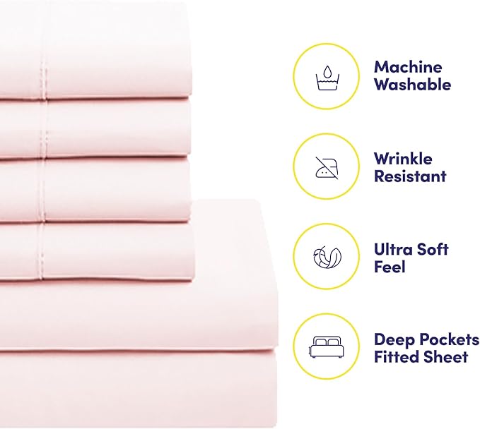California King Comforter Set - Soft & Breathable 7-Piece Bedding Collection - 1 Comforter, 1 Fitted Sheet, 1 Flat, 4 Pillowcases - Deep Pocket - Premium Quality - Ideal for All Seasons, Pale Pink