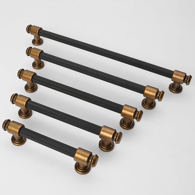 10 Pack 6-1/4" Hole Center(160mm) Black and Antique Brass Kitchen Cabinet Handles Knurled Cabinet Pulls Black Drawer Pulls Kitchen Cabinet Hardware Kitchen Handles Dresser Handles