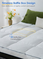 QUEEN ROSE Mattress Topper King Size, Pillow Top Extra Thick Mattress Pad, Soft Baffle Box Overfilled Down Alternative for Back Pain, 4 Corner Straps, White