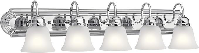 Kichler 36" Bathroom Vanity Light with Satin Etched Glass, 5-Light Traditional Design in Tannery Bronze, (36"x8"x8"), 5339CHS