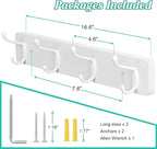 Heavy Duty Coat Rack Wall Mount - White Coat Hooks Wall Mounted for Sunglasses Jackets Hats Purse Dog Leashes Towels - Coat Hanger for Entryway Closet Mudroom Laundry Room Bathroom