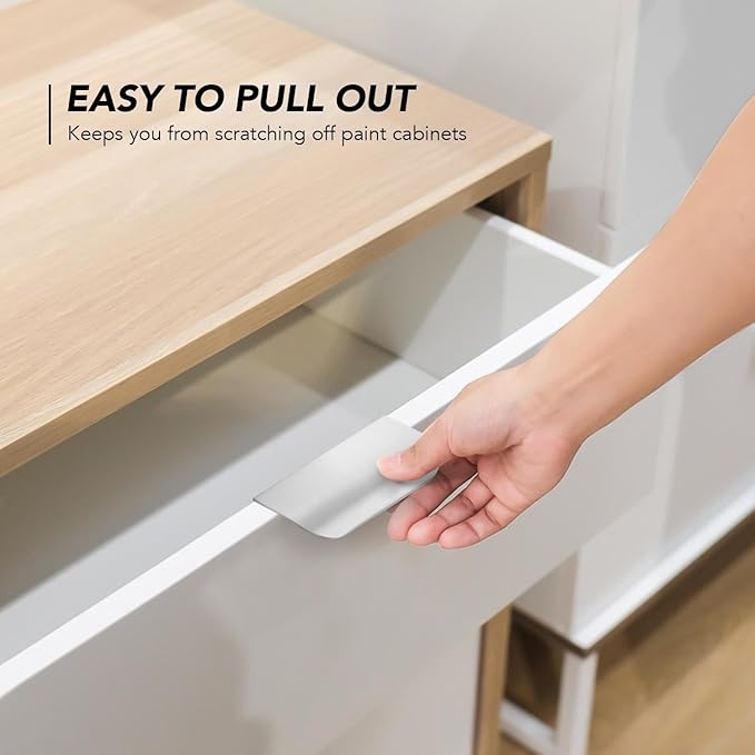 Ravinte Hardware 8 Pack Silver Cabinet Handles, 3 Inch (76mm) Finger Edge Pulls, 2 Inch Hole Center, Finger Pulls for Cabinets