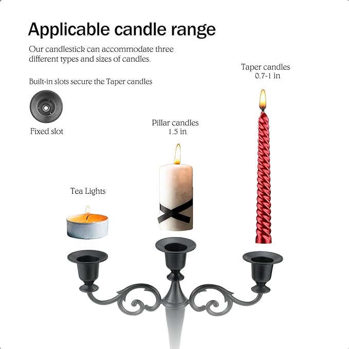 3 Candle Metal Candelabra – Candlesticks Holder for Formal Events, Wedding, Church, Holiday Décor, Halloween – Taper Candle Holder Stand Centerpiece Elegant Decoration Piece for Table,Bronze