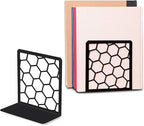GEOMOD Geometric Honeycomb Black Metal Bookends Decorative - Tall Sturdy Book Ends for Shelves - Modern Heavy Duty Bookend Stopper - Office or Home Book Shelf Book Holder - 6x3.25x6.25 Inches - 1 Pair