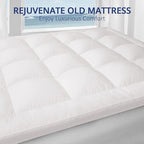 ELEMUSE 1300 GSM Overfilled Mattress Topper Queen with Baffle Box Design,Extra Thick Cooling Pillow Top Pad, 400TC Cotton Cover, Plush & Support Snow Down Alternative, White