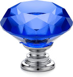 Ravinte 25 Pack Blue Crystal Knobs for Dresser Drawers - 30 mm Glass Cabinet Diamond Shaped Knobs with Silver Base