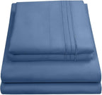 Queen Size Bed Sheets - Breathable Luxury Sheets with Full Elastic & Secure Corner Straps Built In - 1800 Supreme Collection Extra Soft Deep Pocket Bedding Set, Sheet Set, Queen, Denim