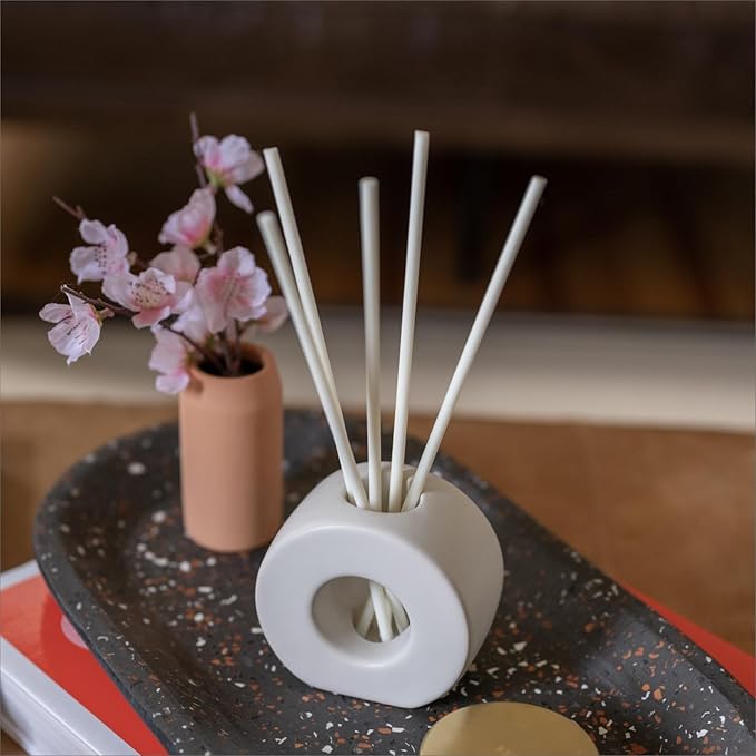 ScentAir Infused Liquidless Reeds | Includes 25 Flameless Reeds and 1 Decorative Vase, White | Essential Oil Aroma Diffuser Sticks | Fresh Spa Scents | Gifting Fragrance | Oudh