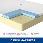 FDW | 10 Inch Twin Mattress | Medium Firm | Gel Memory Foam Mattress | White | Bed in a Box, CertiPUR-US Certified | Pressure Relief, Cooling Ventilated Foam | Washable Removable Cover