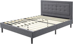 Decoro Mornington 2.0 Upholstered Platform Bed | Headboard and Metal Frame with Wood Slat Support, Grey, Queen Size