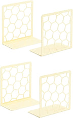 GEOMOD Geometric Honeycomb Yellow Metal Bookends Decorative - Tall Sturdy Book Ends for Shelves - Modern Heavy Duty Bookend Stopper - Office Shelf Book Holder - 6x3.25x6.25 Inches - 2 Pair