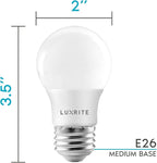 LUXRITE A15 LED Bulb 40W Equivalent, 7W, 4000K (Cool White), 600 Lumens, Enclosed Fixture Rated, Dimmable Ceiling Fan Light Bulbs, E26 Medium Base, UL Listed - Indoor and Outdoor (4 Pack)