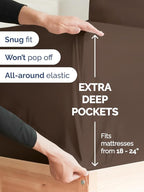 Extra Deep Cal King Sheet Set - 6 Piece Breathable & Cooling Sheets - Hotel Luxury Bed Sheets Set - Easy & Secure Fit - Soft, Wrinkle Free & Comfy Sheets Set - Brown Sheet Set with Extra Deep Pockets