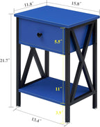 VECELO Nightstands Set of 2, Modern Bedside End Tables, Night Stands with Drawer and Storage Shelf for Living Room Bedroom, Industrial Metal Frame
