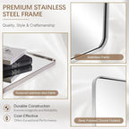 ANDY STAR Chrome Mirrors for Bathroom, 24x40’’ Chrome Rounded Rectangle Mirror Stainless Steel Metal Tube Framed (Anti-Rust), Wall-Mounted Horizontal/Vertical