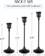 Black Candlestick Holders, Taper Candle Holders, Set of 3 Matte Black Candle Holder Set, Vintage Table Centerpiece for Wedding Christmas Holiday