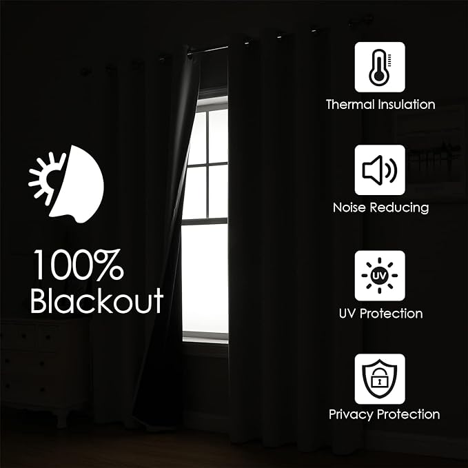 ChrisDowa 100% Blackout Curtains for Bedroom with Black Liner, 2 Thick Layers Total Blackout Thermal Insulated Grommet Small Window Curtains 45 Inch Length 2 Panels Set (Light Grey, 42 x 45 Inch)