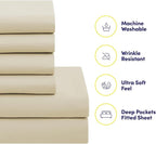 Sweet Home Collection 7 Piece Comforter Set Bag Solid Color All Season Soft Down Alternative Blanket & Luxurious Microfiber Bed Sheets, Beige, Full