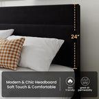 SHA CERLIN King Platform Bed Frame with Velvet Upholstered Headboard, Mattress Foundation with Strong Wooden Slats Support, No Box Spring Needed, Black