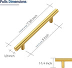 JOY DECOR 5 Pack Cabinet Handles, Gold Cabinet Pulls, 5 in Hole Center Kitchen Cabinet Handles, Stainless Steel T Bar Handles for Dresser Drawers