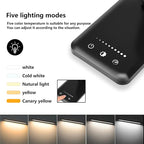 White crown LED Desk Lamp Dimmable Table Lamp Reading Lamp with USB Charging Port, 5 Lighting Modes, Sensitive Control, 30/60 Minutes Timer (Black, First-Generation)