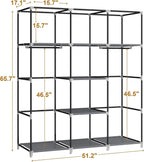 Portable Closet Wardrobe, 51-Inch Clothes Organizer with 2 Hanging Rods and 8 Shelves, Non-Woven Fabric Cover, Medium Capacity Storage for Bedroom and Living Room, Grey
